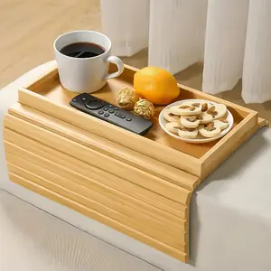 Bamboo Couch Cup Holder ,Sofa Armrest Tray Table, Anti-Slip Armrest Organizer, Foldable Couch Cup Holder For Snacks, Phone, Control, Cups, Natural 45.5cm X 35.5cm X 3cm Foldable Luxury Bathtub Tray