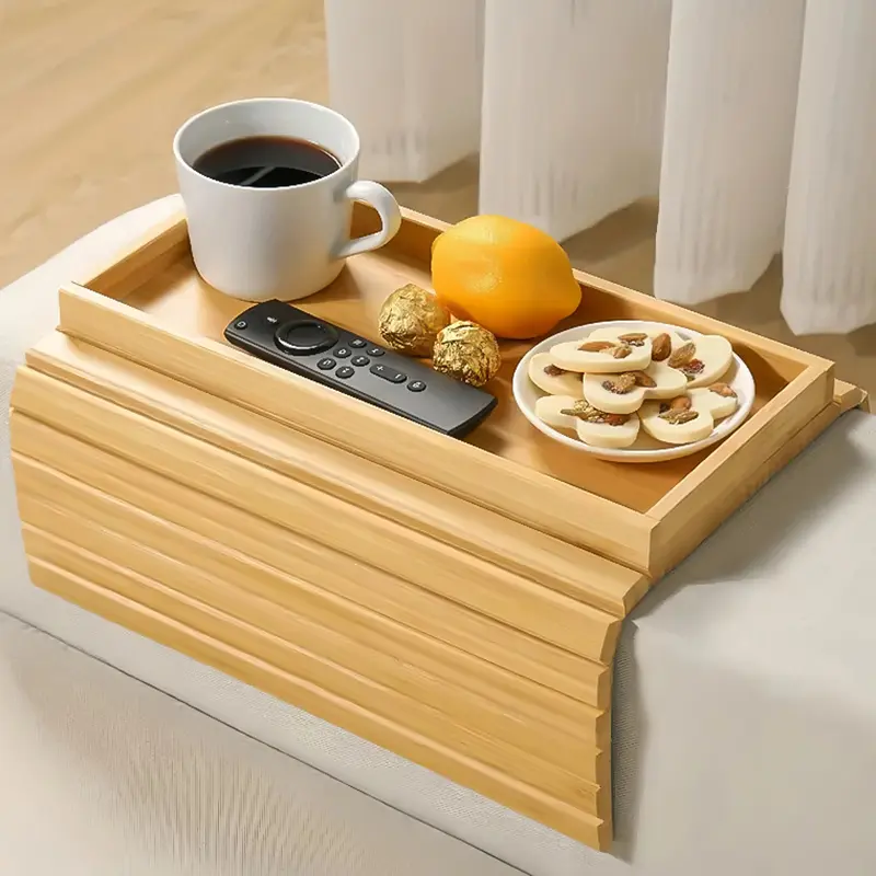 Bamboo Couch Cup Holder ,Sofa Armrest Tray Table, Anti-Slip Armrest Organizer, Foldable Couch Cup Holder For Snacks, Phone, Control, Cups, Natural 45.5cm X 35.5cm X 3cm Foldable Luxury Bathtub Tray