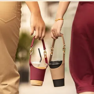 Portable Lightweight Cup Holder, 1 Count PU Leather Cup Sleeve with Handle, Insulated Cup Holder, Multifunctional Cup Holder for Home Office Travel Outdoor Camping