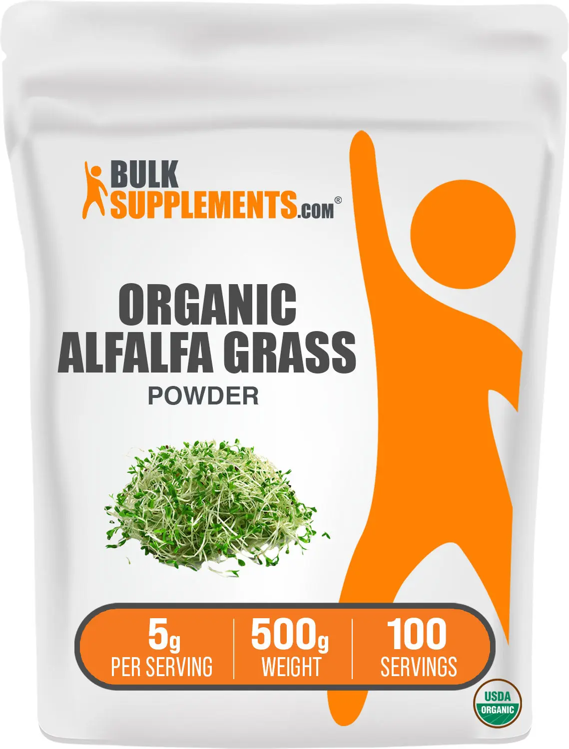 BulkSupplements Organic Alfalfa Powder - Dietary Supplements - Natural Fiber - Organic Alfalfa Grass Juice Powder - 500g - 5g per Serving