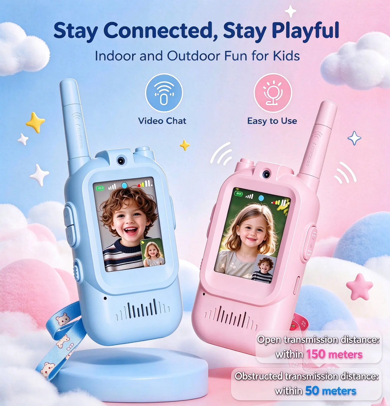 Pair Kids Video Walkie Talkies 2 Pack - Fun Communication Toys for Children with Built-in Cameras and Microphones