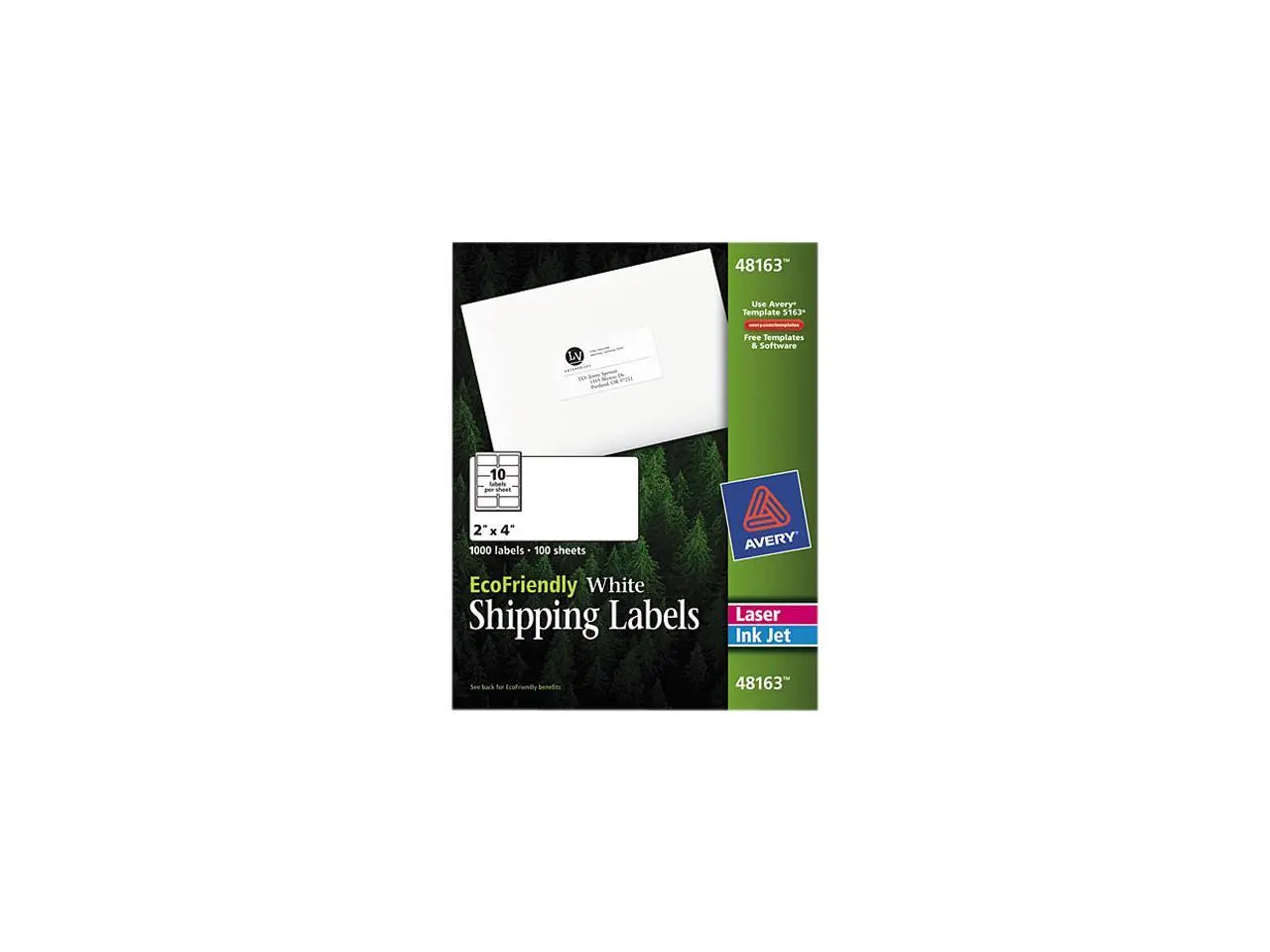 Avery 48163 EcoFriendly Labels, 2 x 4, White, 1000/Pack