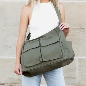 Nova Oversize Canvas Messenger Bag - Olive Green, Versatile Design, Ideal for Everyday Use, Compact Size