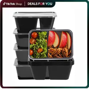 10Pack 32oz Meal Prep Containers Reusable with Lids, 2 Compartment with Portion Control Storage for Lunch or Takeaway, Plastic Disposable Bento Box To Go Take Out, Microwave Freezer Dishwasher Safe