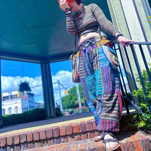Mushroom Patchwork Pants, Boho Colorful Festival Pants, Handmade Baggy Pants, Harem Pants, Unisex Hippie Pants, Vibrant Striped Pants