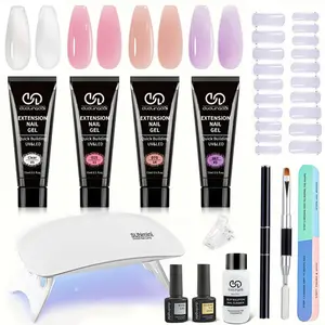 4 Color Poly Gel Nail Kit, 1 Set Professional Builder Gel with Portable UV Lamp, DIY-Friendly for Beginners, Nail Art Kit for Women & Girls, Nail Care, Manicure, Polygel Nail Kit