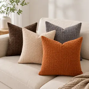 18×18 Inch Luxury Chenille Bamboo Node Pillow Covers Set of 2 - Soft, Anti-Fade Sofa Cushion Cases for Home Decor Ideas