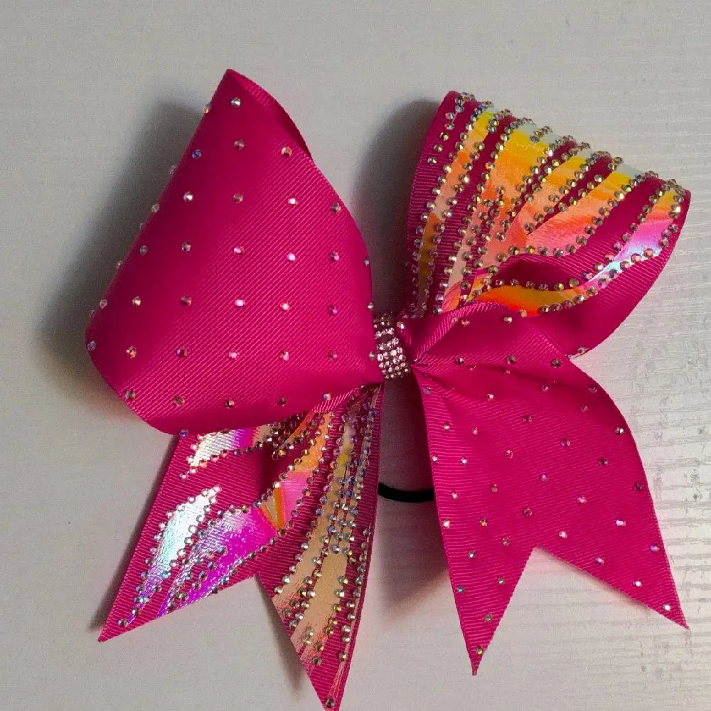 Garden Rose/Orange Holographic Zebra Rhinestone Cheer Bow