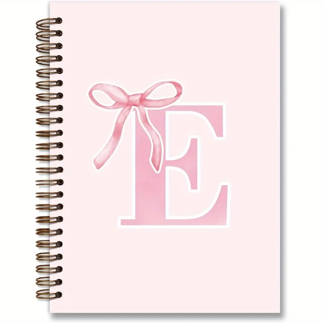 A 5.5*8.3-inch fashionable college-style pink bow spiral notebook journal with custom initials, a personalized gift diary for ladies, a gift with lettering print for women, a hardcover lined spiral notebook for college use, Spiral Bound Notebook