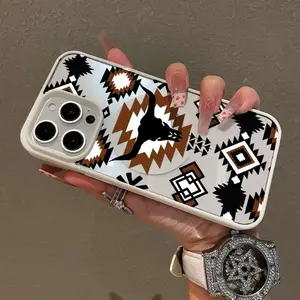 Phone Cases for iPhone17 16 15 14 Pro Max 13 12 11 Plus AIR  Western Elements Bullhead Pattern Premium Magnetic Smartphone Shockproof Protection Acrylic Cover Cellphone Protective magsafe magnetic case Resistance Casing Protector hard shell design