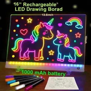 16inch  Rechargeable LED Drawing Board with 13 Light Modes, Light-Up Acrylic Message Board & DIY Night Light , Dry Erase Board for Kids, Dorm, Office & Store Display