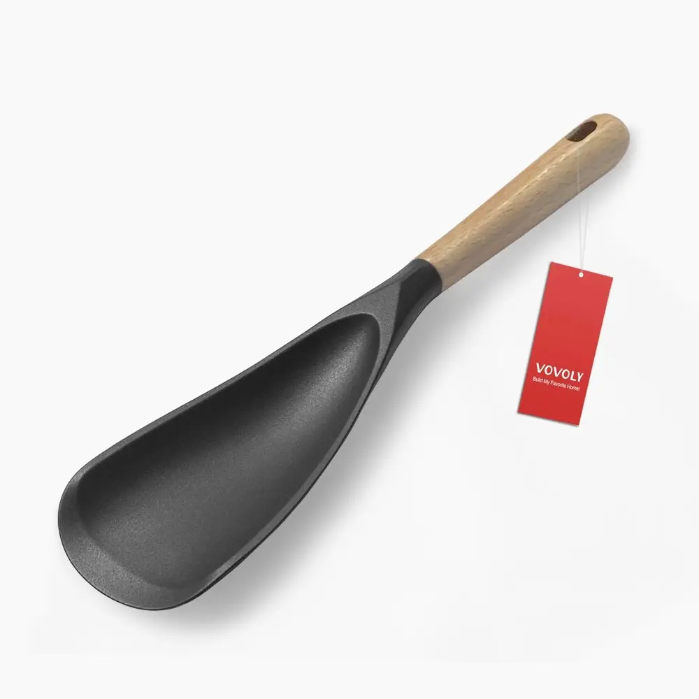 Silicone Cooking Spoon Spatula - 11.4 in Black Kitchen Utensil for Nonstick Cookware, Heat Resistant, Ideal for Stir Fry & Serving, Multi-Use Mixing Tool, Hand Wash Recommended