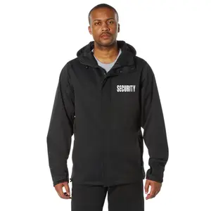 ROTHCO Shadow Ops Waterproof Security Rain Jacket Black - 5,000mm Waterproof Rating, Long Sleeve, 2 Zippered Hand Pockets, Drawstring Hood, Casual Design for Security Guard  Menswear Uniform Waterproof Jacket Coat Fabric