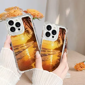 Kasevia sunset beach palm tree clear phone case aesthetic summer ocean wave design for iPhone 13 14 15 16 17 Pro Max slim fit shockproof viral trending must-have gift for travel selfies daily carry tiktokmademebuyit
