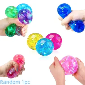1pc Colorful Laser Sequins Transparent Squishy Toy Ball, Stress Relief Sensory Toy, Portable Pocket Relaxation Gift for Holidays, Stress Relief Fidgets, Decompression Squeeze