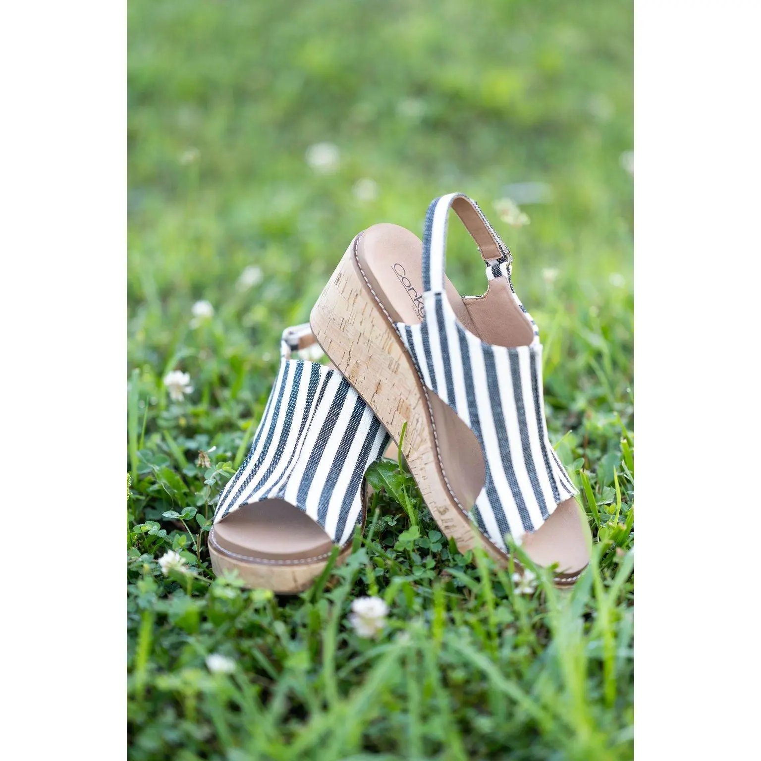 Carley Black Natural Stripe Corky's Sandals