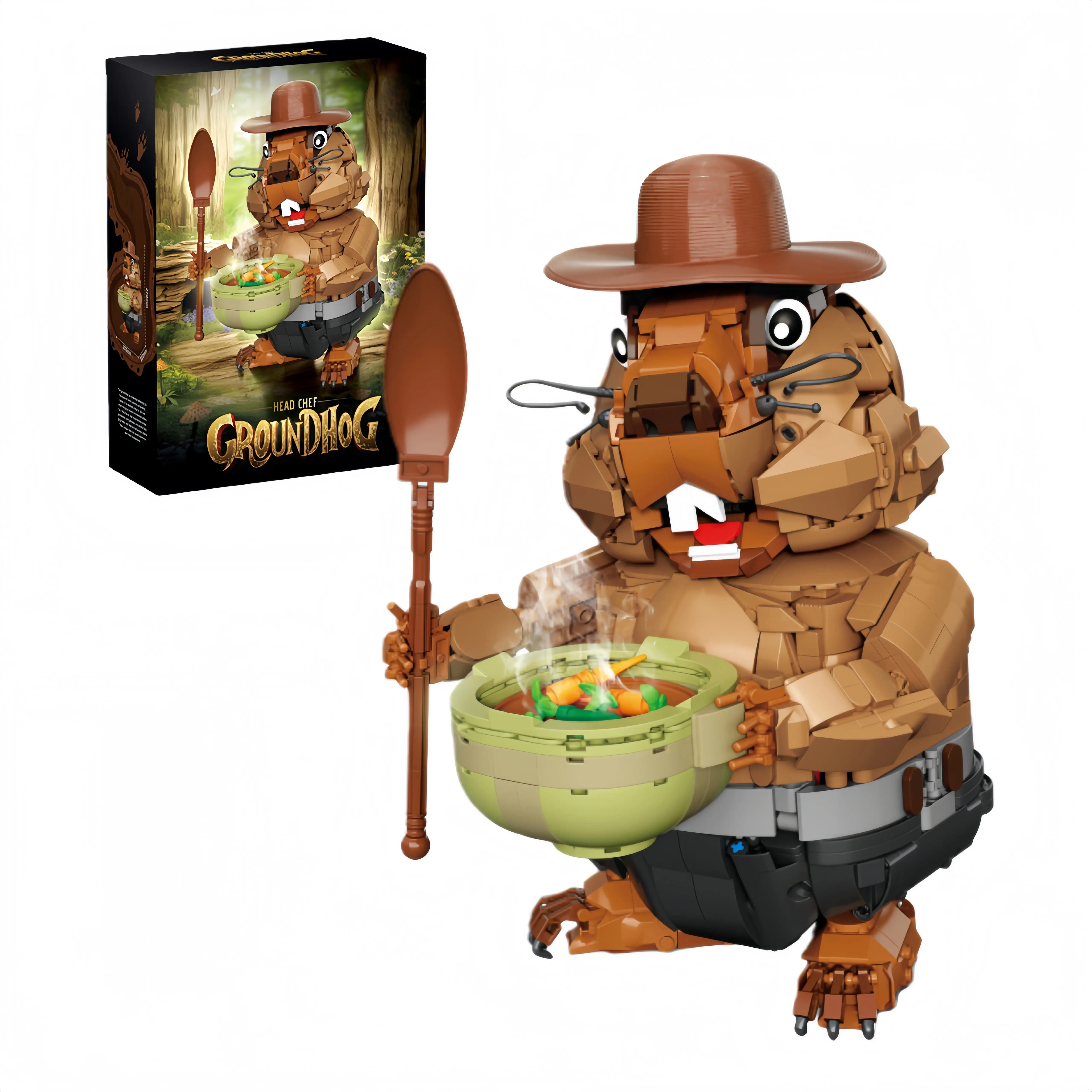 Head Chef Groundhog Building Blocks Set with Rotatable Head and Full Chef Accessories, Perfect Christmas & Birthday Toys and Gifts for Adults Women Kids (1464 pcs)