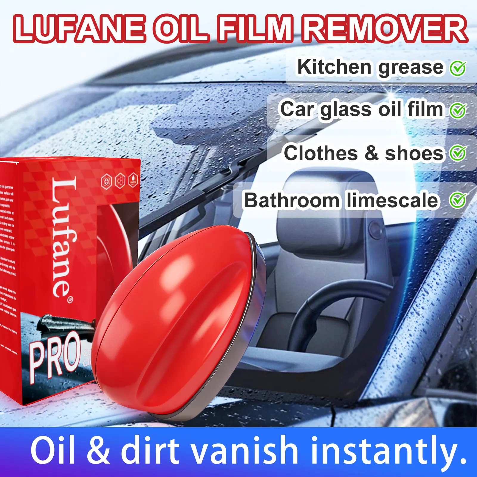 Lufane Multi-Purpose Power Cleaner – Removes Oil Film, Water Stains & Coating Residue. Use on Car Glass, Headlights, Mirrors, Bathroom, Faucets, Tiles, Clothes & Shoes. Just Spray & Wipe.#SummerWins #DealsForYouDays