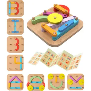 Construction Activity Set: Premium Wooden Stacking Letters, Numbers, Shape Sorter Peg Board  , Learning ABCs, Colors, Emotions
