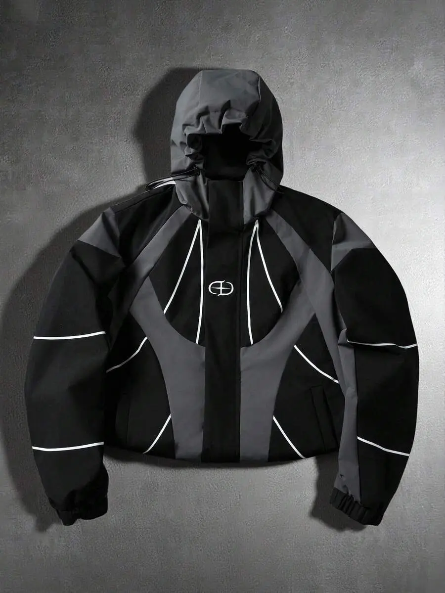 Mens Techwear Hooded Jacket Loose Fit Zip Up Windbreaker, Streetwear Utility Coat with Adjustable Hood, Lightweight Outdoor Jacket for Men, Casual Oversized Cyberpunk Jacket for Travel, Hiking, Daily Wear, Festival Outfits, TikTok Style, Casual Street Fit
