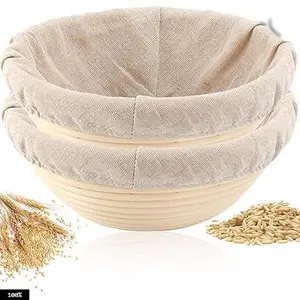 Banneton Bread Proofing Basket, 10 Inch Round Sourdough Proofing Basket with Linen Liner, Bread Making Starter Kit, Bread Lame