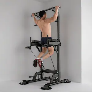Multifunctional Pull Up & Dip Bar Station Multi-function Strength Training Equipment Adjustable Squat Machine with 4 Suction Cups for Stability