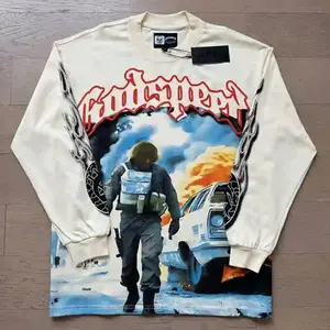 American High Street Hip-hop Men WomenT Shirts Fashion Loose Casual Round Neck Long Sleeve Brand Casual Tees