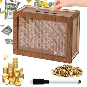 Wooden Money Box, 1 Count Cash Saver Money Box with Money Target and Numbers, Coin Counter Piggy Bank, Money Box for Home Office
