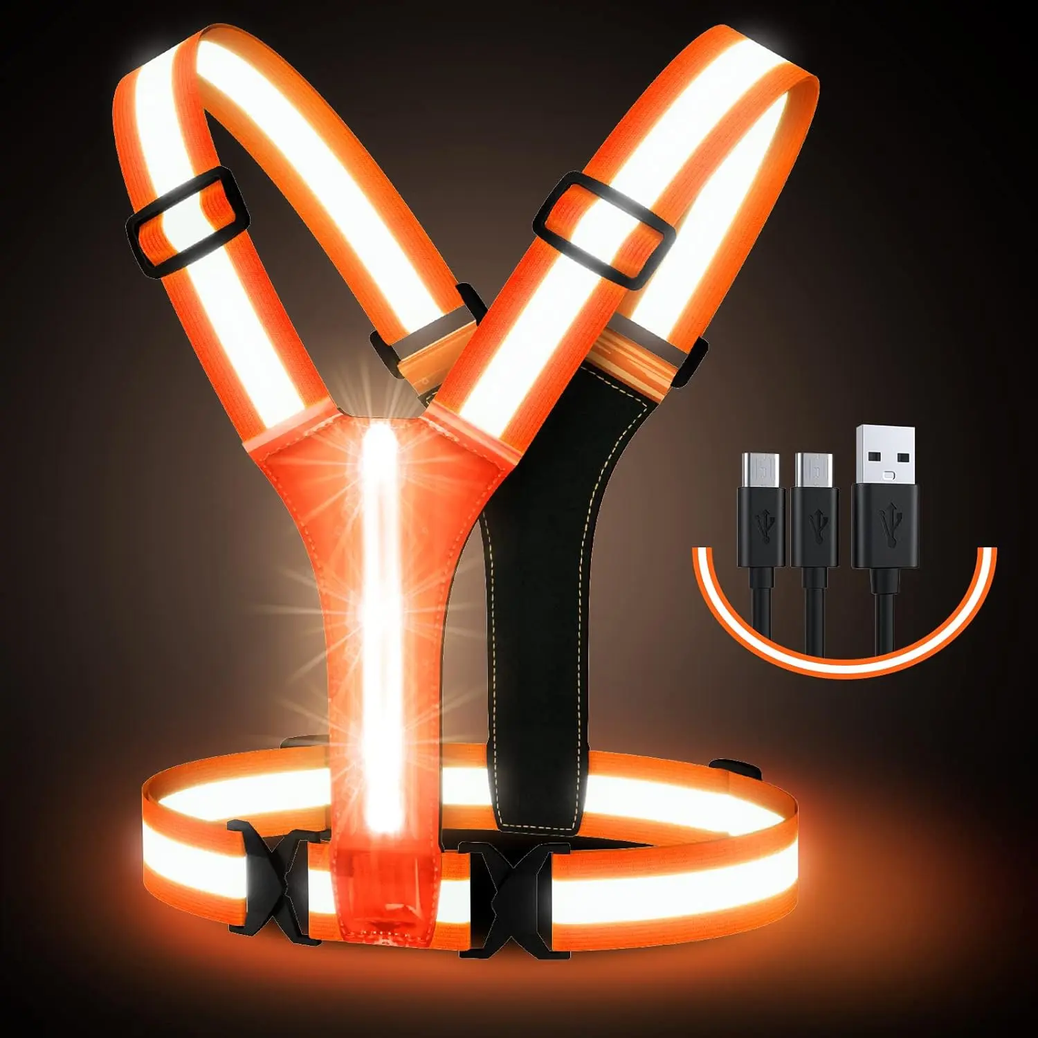 Rechargeable Luminous LED Light-Up Reflective Vest - 360-Degree High Visibility, Multi-Modes Flash, Elastic Fabric, Shoulder Length, Comfortable Durable, Adjustable Buckle, Unisex Fit Gear for Running,Biking