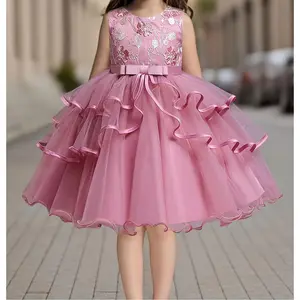 Formal Occasions Girls Mesh Embroidered Puffy A-line Princess Dress Birthday Evening Party Wedding Flower Girls Party Dress Gifts  Gifts