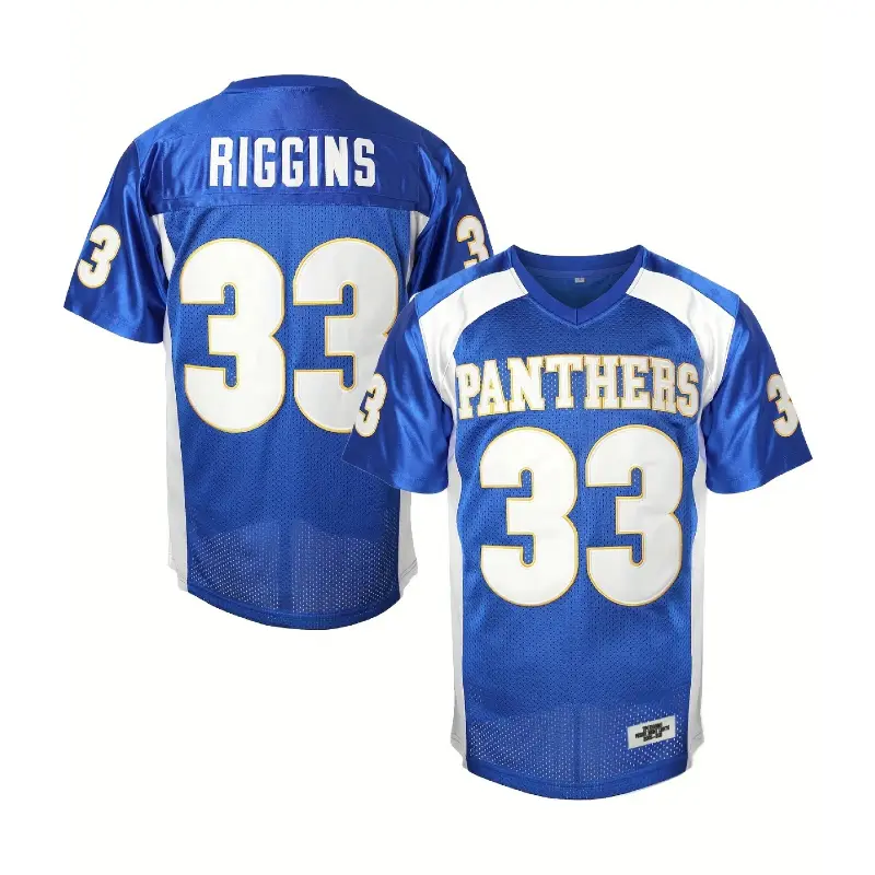 Men's #33 Blue Friday Night Lights RIGGINS American Football Commemorative Jersey, Panthers Front, Quick-Dry Polyester Mesh Athletic Tops, Professional Sports Clothing, Game Day to Street Style Wear, Sports Fan Gift
