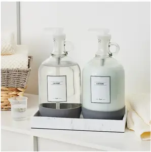 Glass & Resin Laundry Detergent Dispenser Set, 128 fl oz, 4 Pc, Clear/White, Eco-Friendly Plastic Soap