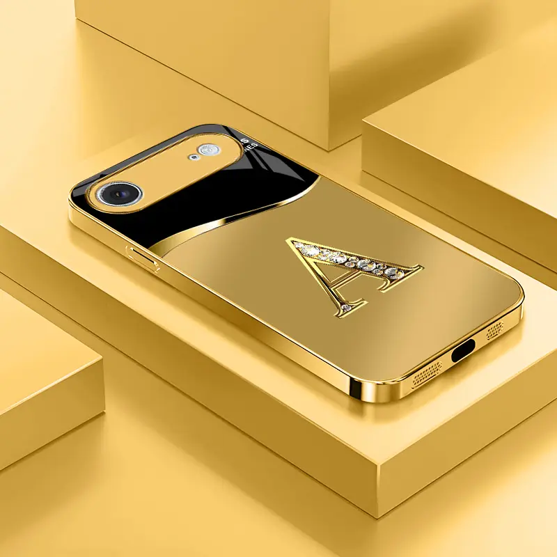 High-End Gold Letter Glass-Metal Smartphone Case for iPhone 17 Air, Business-Style Metal Paint Electroplating Cover, Shockproof, Anti-Drop, Anti-Fingerprint, Affordable Cellphone Protection Accessory