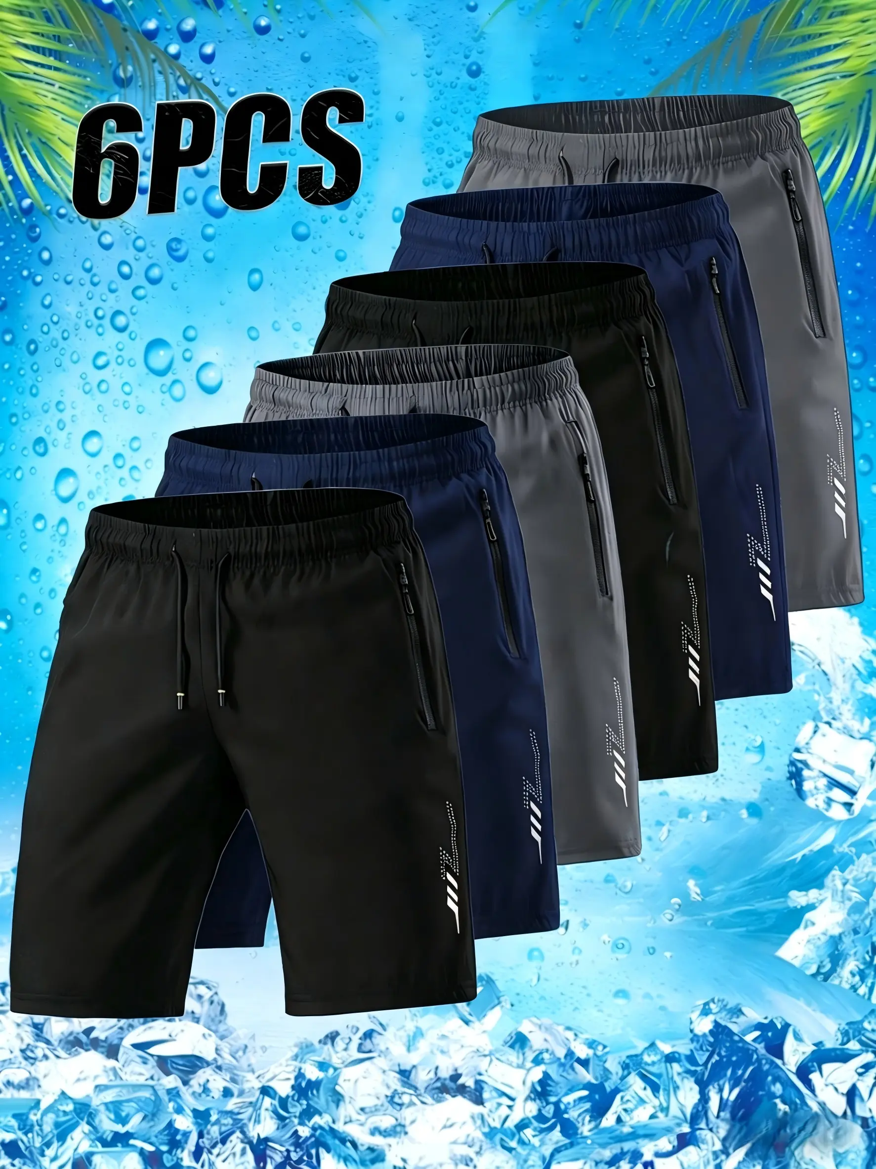 6-Pack Men'S Athletic Shorts, Quick-Dry Knit  Loose Fit with Elastic Waist and Drawstring, Pockets, Sports Running Training Shorts  with Zippered Pockets, Simple Multi-Functional Pocket Design, Suitable for Daily Wear,Running, Fitness, and Outdoor Travel.