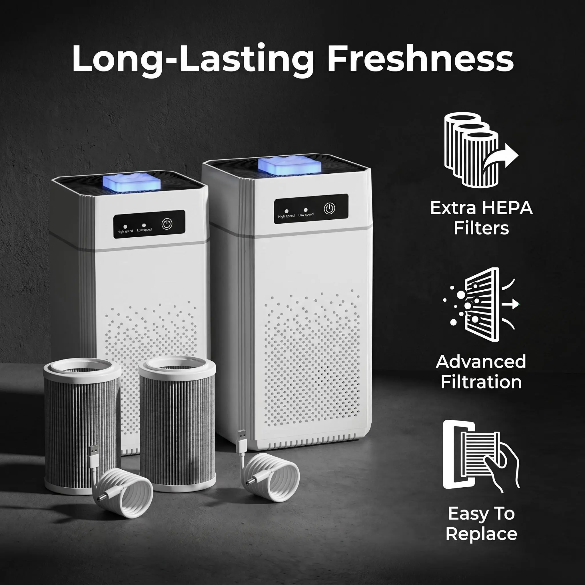 2-Pack Mini Air Purifier for Home Bedroom Office, HEPA Filter Air Cleaner for Pets, Dust, Allergens, Desktop Air Purifiers with USB Cable, Small Portable Air Purifier for Desk (White)