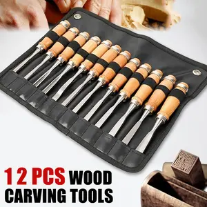 12pcs Professional Wood Carving Chisel Set, Beech Wood Handle With Comfortable Grip - Essential Detail Carving Tools For Woodworking, Hand Tools