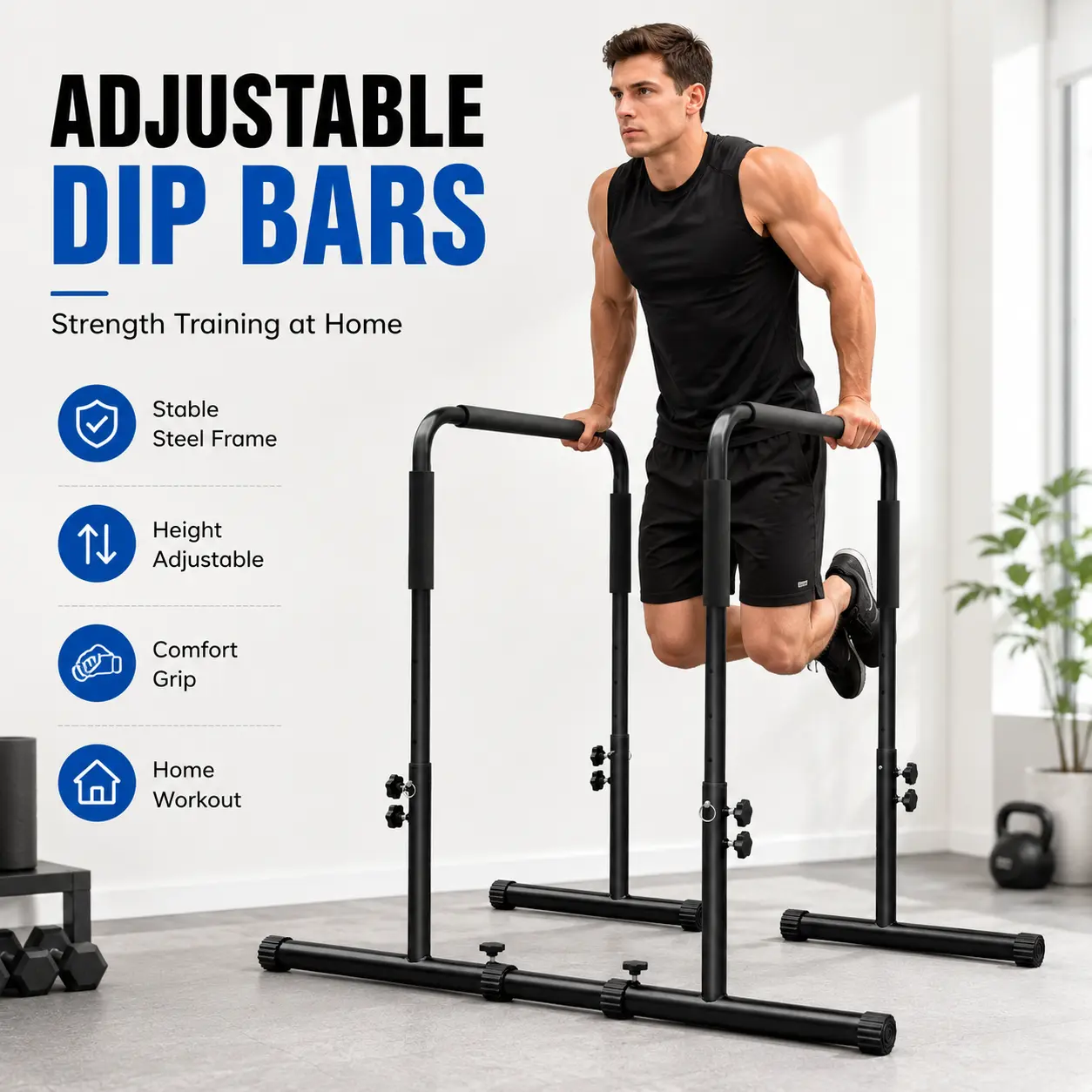 Adjustable Dip Bar Station, Heavy Duty Parallel Bars, Stable Parallettes for Home Gym, Calisthenics, Dips, Push-Ups & Upper Body Strength Training