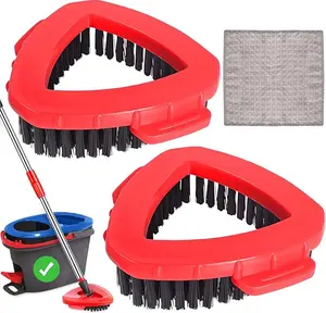 Scrub Brush for O Cedar RinseClean 2 Tank System, Ocedar Scrubber Mop Head, Spin Mop Scrub Brush Head Replacement, 1 Cleaning Clothes & 2 Pcs Hard Bristle Floor Scrub Brush for Bathroom, Kitchen, Tub