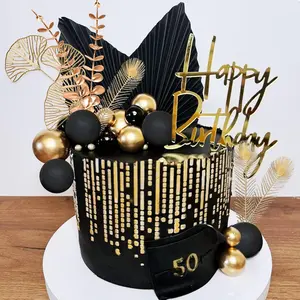 cake shed cake topper gender reveal 21PCS Boho Cake Topper Black Gold Balls Cake Topper Gold Leaves Cake Decorations Prom Cake Decoration Roaring 20s Cake Decoration 1920s Party Supplies Balls Cake Decorations