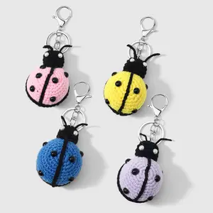 1 piece creative, cute, casual, minimalist, versatile multicolor cartoon handmade crochet ladybug resin ornament with faux pearls and round beads; DIY keychain accessory, bag charm/hanging decoration; suitable for girls’ everyday wear and as a holiday gif