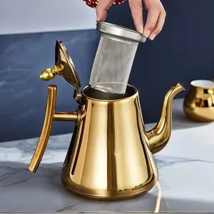 Thickened Stainless Steel Kettle with Filter, Tea Pot, Coffee Pot, Cold Water Pitcher, for Home, Hotel & Restaurant, Induction Cooker Compatible