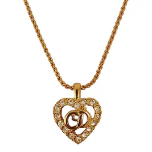 Pre-owned Dior Gold-plated Small Leather Goods Christian Logo Rhinestone Necklace
