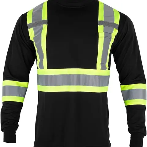 Men's High Vis Safety Work T Shirt ANSI Class 2 Reflective Long Sleeve Shirt with Pocket