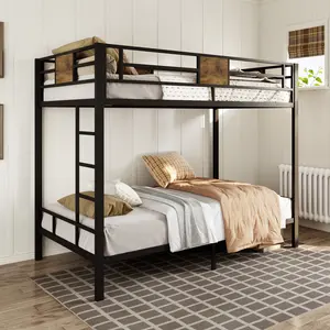 Allewie Twin Over Twin Bunk Bed with Rustic Wooden Accents, 【Frame Only No Mattress】Sturdy Metal Frame, Space-Saving Design, Noise-Free, Black,#TikTokShopBlackFriday #Christmas Gifts