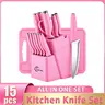 Kitchen Knife Set -15 Pieces, Solid Wooden &Plastic Holder, Chef's Knife,Japanese Knife, Meatand Vegetable Cutter, Chicken Bone Trimmer, GiftSet Utensils Cutting Storage Modern Block HomeMulticolor Stainless Steel German Steak Premium Sharpener with,summe