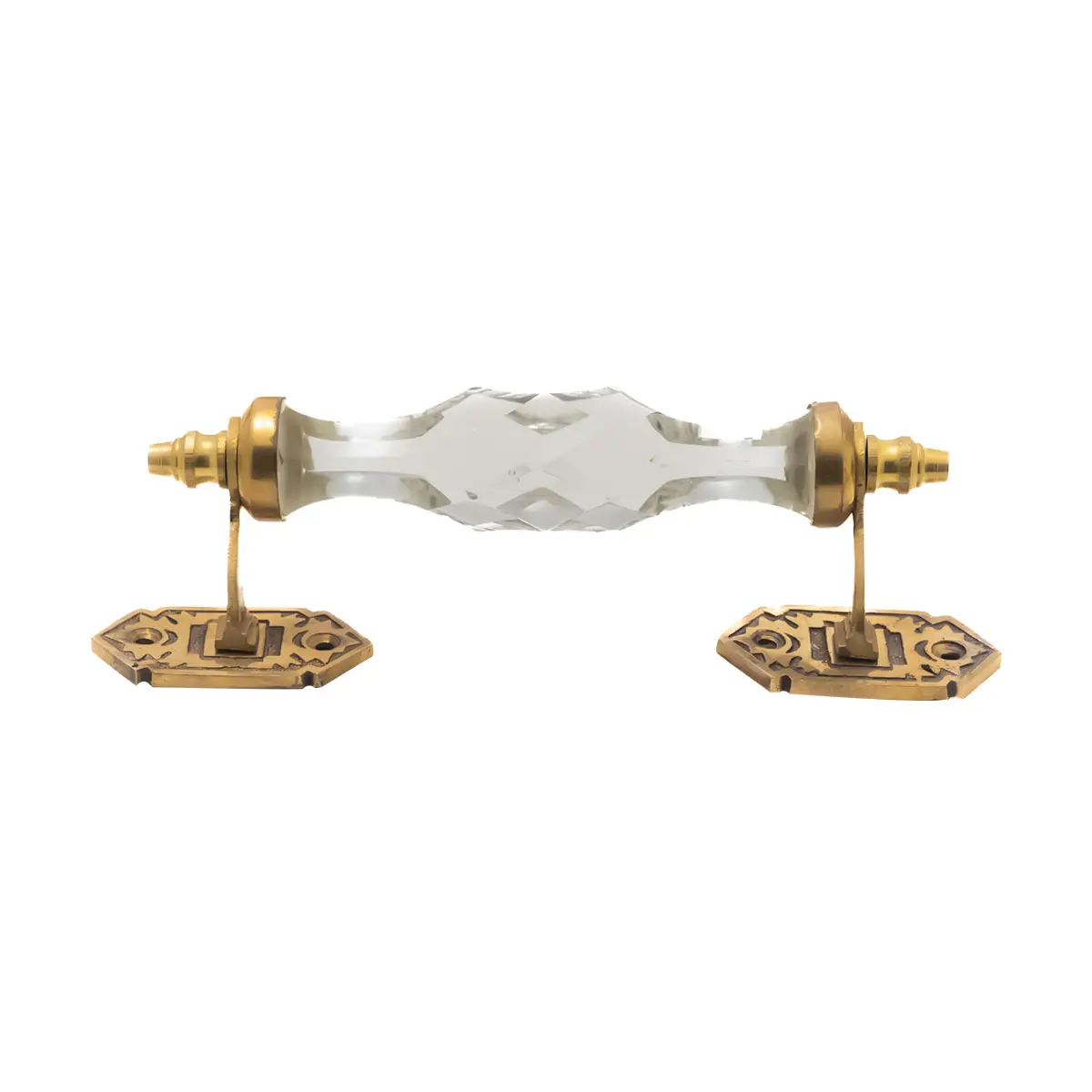 Antique Style Elegant Clear Faceted Crystal and Brass Pull Handle - 5 Inch & 6.5 Inch