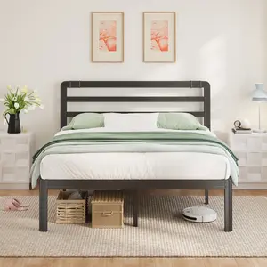 Metal Bed Frame With Headboard - Easy Assembly, Modern Style, Sturdy & Durable, No Box Spring Needed, Extra High Under-Bed Storage Space, Noise-Free Design