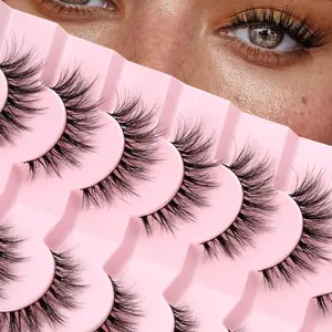 Lashes Natural Cat Eye Lashes Wispy Eyelashes 15mm False Eyelashes Wispy Lash Strips 3D Volume Fake Eyelash Thin Cotton Band Soft Eye Lash Pack 7 Pairs Siligli Cosmetic