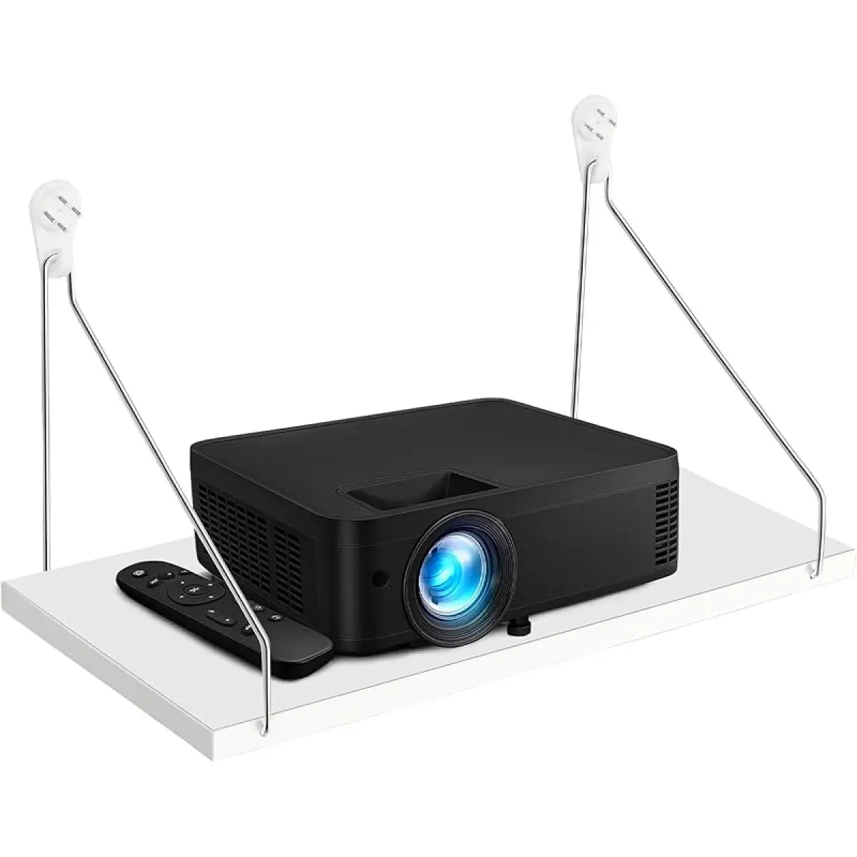 Projector Shelf for Wall, 12 x 6 Inch Modem Router Shelf with Wire Racks, Seamless Nail Router Wall Mount for Modem, Cable Box, Under TV Floating Holder Stand Accessories, White