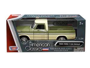 1969 Ford F-100 Pickup Truck - Green / Cream (Timeless Legends) Diecast 1:24 Model - Motormax 79315GRNCRM